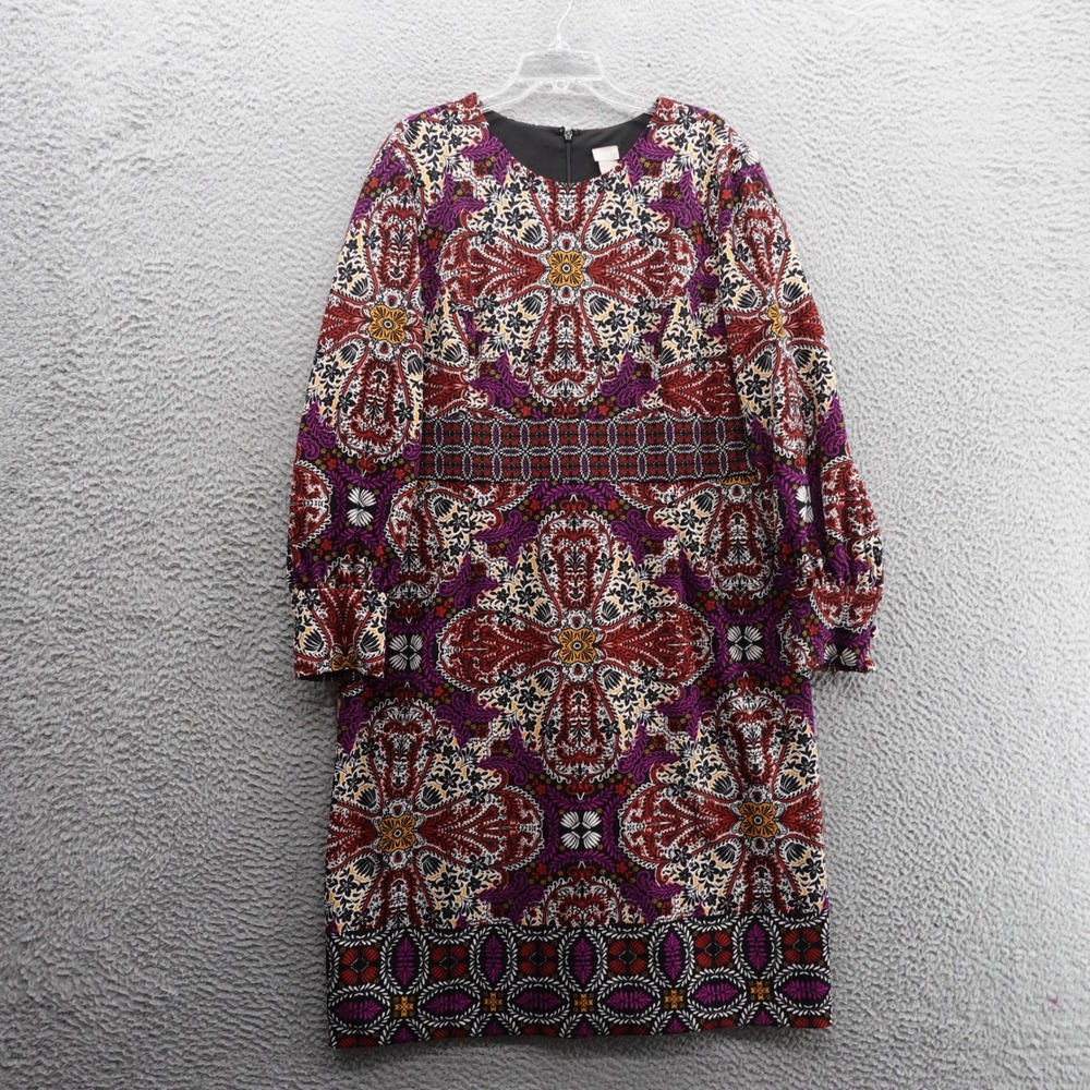 Chicos Medallion Print Sheath Dress Size 4 US 20 Purple Red Womens Long Sleeve